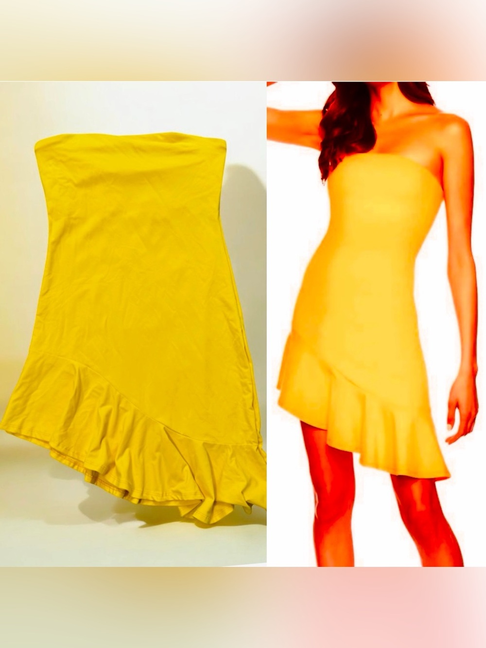 Susana Monaco yellow zest strapless dress ruffle Size large l VGC